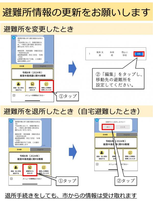 避難所情報の更新のお願い