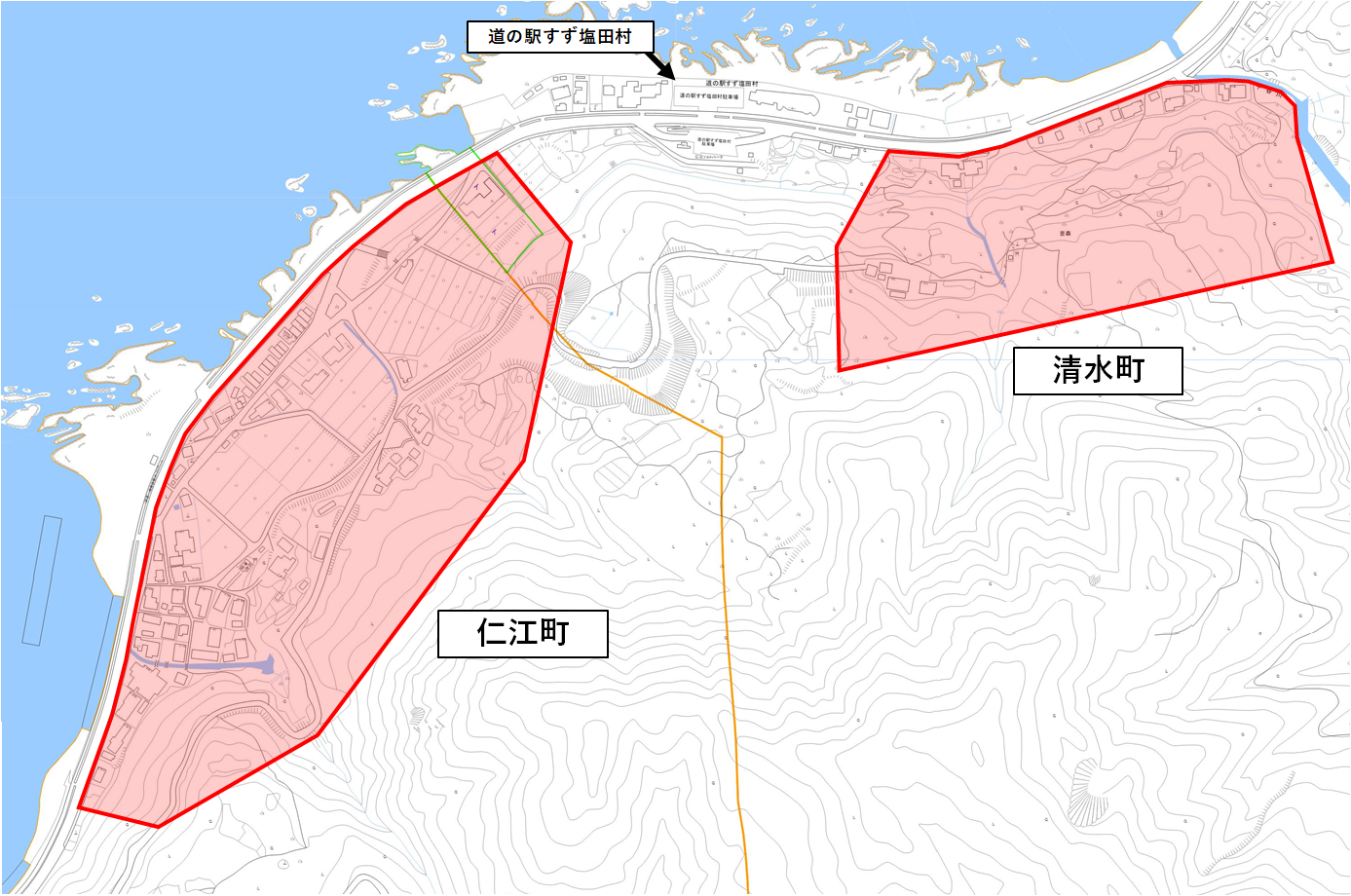 清水町と仁江町の位置図